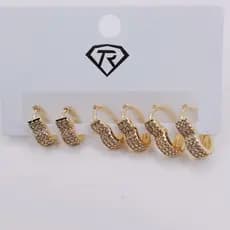 Kit 3 pares Brinco Argola Cravejada Trio Banhado A Prata 925  de Zircônia brincos argola Dourado feminino