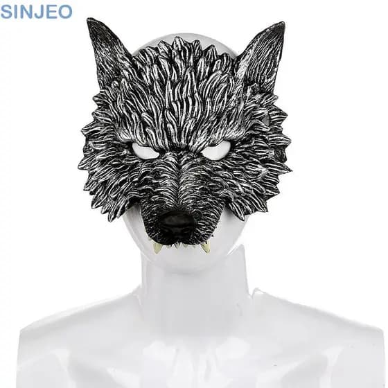 SINJEO Máscara De Lobo De Halloween , Espuma RP , Adereços De Baile De Cosplay De Rosto Inteiro , Olho Animal 3D , Natal