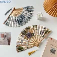 Ventilador Dobrável De Seda Desde , Portátil Estilo Chinês Flor , Clássico Elegante Com Tampa De Borla