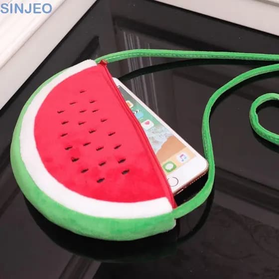Bolsa Crossbody De Melancia SINJEO , De Pelúcia Ajustável Com Zíper , Sacola De Desenho Animado De Frutas De Grande Capa