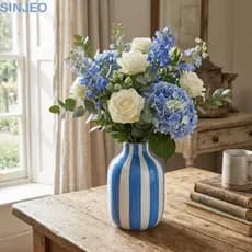 Vaso De Flores Hidropônico SINJEO , Cerâmica Minimalista De Cor Doce Decorativo Estilo Nórdico Listras