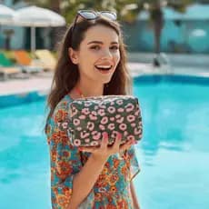 Bolsa De Maquiagem TEVO , Organizador De Leopardo Com Fecho De Zíper Estampa , Higiene Pessoal Alça Lateral À Prova D'ág