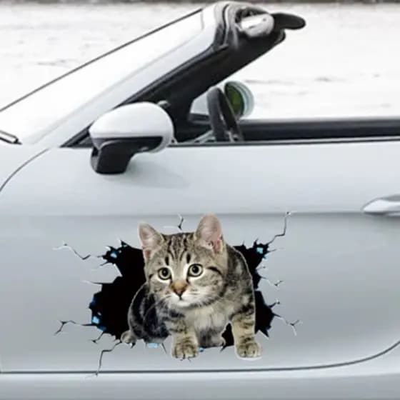 Adesivos De Gato 3D Para Carro  , Estilo Animal Em Adesivo De Rachadura , À Prova D'água