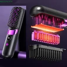 Alisador De Cabelo Portátil Kesselmanmoda , Escova Alisadora Com Display LCD De Carregamento USB , Anti-Escaldadura