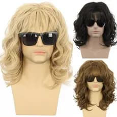 Perucas Sintéticas Cosplay Para Homens , Onduladas Masculinas Naturais Encaracoladas , Cabelo Castanho Longo Re