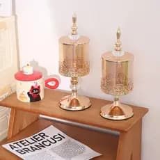 Frasco De Doces Estilo Europeu SUNDANCE , Armazenamento De Vidro Cristal Decorativo Banhado A Ouro , Com Tampa