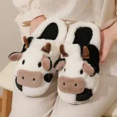 SUNDANCE 1 Par De Chinelos De Pelúcia De Vaca , Macios De Inverno Antiderrapantes , Kawaii Unissex