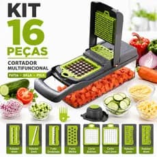 Cortador de Legumes 16 em 1 com Recipiente | Fatiador e Ralador Multifuncional em Aço Inox