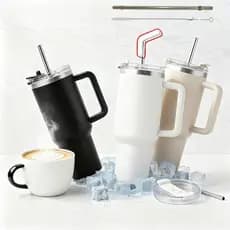 Copo Térmico Inox Portátil 1200ml/1.2L Garrafa Térmica Inoxidável com Tampa e Canudo Noviva