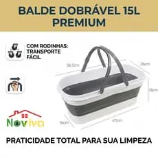 15L Balde Dobrável Retangular de Silicone Noviva com Rodas e Alça Retrátil | Balde para Mop, Prático para Limpeza