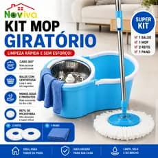 Pano Kit Mop Esfregão Giratório - com Balde Centrifuga Cabo 360° Limpeza Rápida Noviva