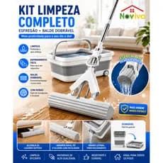 Esfregão + Balde Dobrável com Rodas | PVA Ou Twist Kit Limpeza Doméstica Noviva