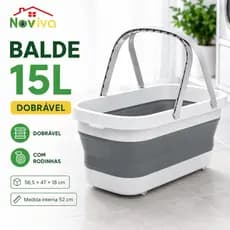 Balde Retrátil Dobrável 15 Litros com Rodinhas e Alça - Economiza Espaço, Ideal para Mop e Limpeza Doméstica