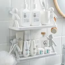 Prateleira plástico com adesivo Suporte Prateleira Boneco Multifuncional Banheiro Cozinha Buddy Decoração (Enviar imediatamente)