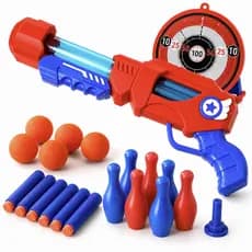 Kit Infantil de Tiro ao Alvo com Lançador, Dardos, Bolas Macias, Pinos e Alvo