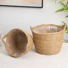 Cesta Plantas Com Alças Cesta Vasos Flores Plantador Tecido Vasos Plantas Palha Plantador Cestas Armazenamento