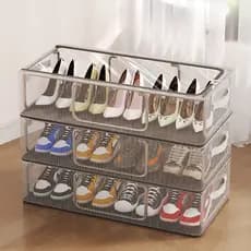 Kit 10 Caixas Organizadoras De Tênis Sapatos Masculino E Feminino Empilhável Transparente