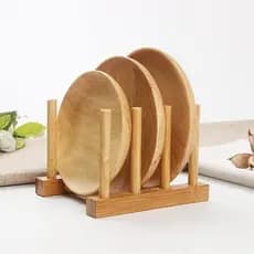 Suporte Escorredor Porta Pratos De Bancada De Bambu 4 Divisorias 21cm x 13cm (Enviar imediatamente)