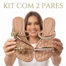 Kit 2 Sandálias Rasteiras Femininas - Moda Blogueira Strass/Borboleta/Lisa - Super Confortável