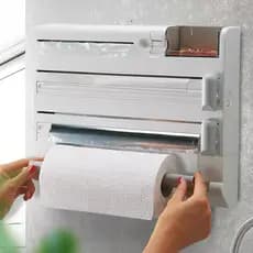 Organizador de Cozinha 6 em 1 com Cortador de Filme, Alumínio e Suporte para Papel Toalha