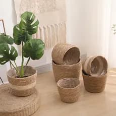 Cachepots de Fibra Natural com Forro para Decoração de Jardim