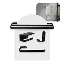 Kit Acessórios Para Banheiro Preto 4 Peças Toalheiro Duplo Suporte Celular Preto