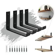 Kit 04 Unidades - Mão Francesa Invertida 30cm Ferro Preto Resistente - Suporte Prateleira - Cantoneira