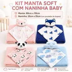 Kit Mantinha Soft Bebê com Naninha e Prendedor de Chupeta Unissex