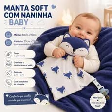Kit Mantinha Soft com Naninha para Bebê Menino e Menina com Prendedor de Chupeta