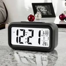 12/24h Led Display Digital Despertador Com Cabeceira Bateria Energia Multifuncional Temperatura Luz Noturna Data