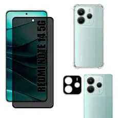 Kit Para Redmi Note 14 5G | Película de Privacidade Fosca - Capa Anti Shock - Película da Câmera 3D