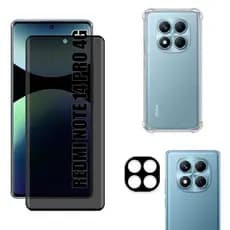 Kit Para Redmi Note 14 Pro 4G | Película de Privacidade Fosca - Capa Anti Shock - Película da Câmera 3D