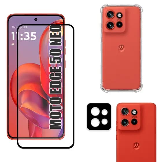 Kit Para Moto Edge 50 Neo | Película de Vidro 3D - Capa Anti Shock - Película da Câmera 3D