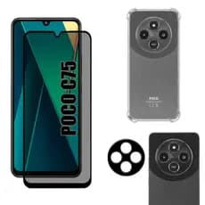 Kit Para Xiaomi Poco C75 | Película de Privacidade 3D - Capa Anti Shock - Película da Câmera 3D