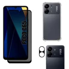 Kit Para Xiaomi Poco C65 | Película de Privacidade Fosca - Capa Anti Shock - Película da Câmera 3D