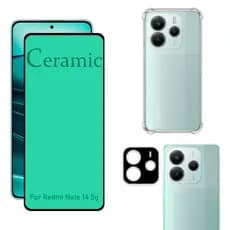 Kit Para Redmi Note 14 5G | Película de Cerâmica - Capa Anti Shock - Película da Câmera 3D