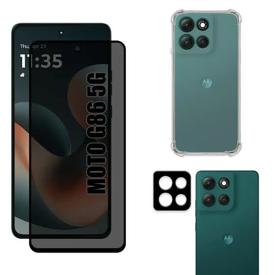 Kit Para Moto G86 5g | Película de Privacidade Fosca - Capa Anti Shock - Película da Câmera 3D