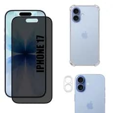 Kit Para IPhone 17 | Película de Privacidade Fosca - Capa Anti Shock - Película da Câmera 3D