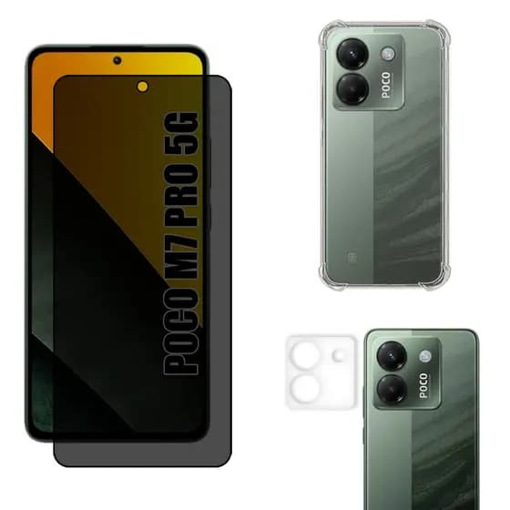 Kit Para Xiaomi Poco M7 Pro 5g | Película de Privacidade Fosca - Capa Anti Shock - Película da Câmera 3D