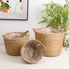 Cesta De Armazenamento Tecida Vaso De Flores De Palha Rack De Plantas Plantador Suculento Vaso De Flores De Rattan