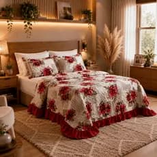 Colcha Queen Kit 3 Peças Cobreleito Vermelho Roupa De Cama Antialérgica