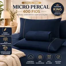 Jogo de Lençol Casal King Percal 400 Fios 100% Macio Fronha Com Ponto Palito 03 Peças