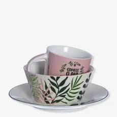 Kit Refeição Cerâmica Bowl Caneca e Prato Jardim