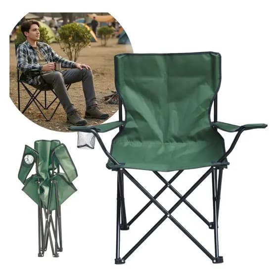 Cadeira de Camping Com Apoio de Braço e Porta Copos Verde Ideal Para Praia Camping Pescaria e Lazer