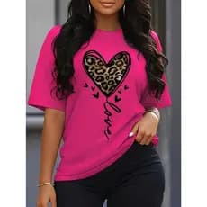 Camiseta Estampada Feminina Coração Impresão Solta Tamanho Grande Camiseta Leggings Premium Impres Store