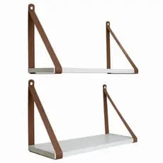 Kit 2 Prateleira de Parede decoração mdf Branca Com Alça couro Decoração