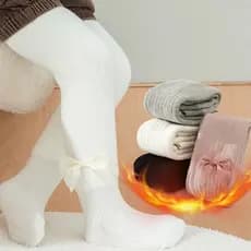 Meia-Calça Grossa Infantil com Laço Charmoso – Aquecimento e Estilo para Meninas de 2 a 14 Anos