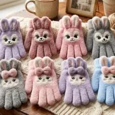 Luvas Infantis de Pelúcia Coelhinho – Super Fofinhas, Quentinhas e Perfeitas Para Aquecer as Mãozinhas no Inverno