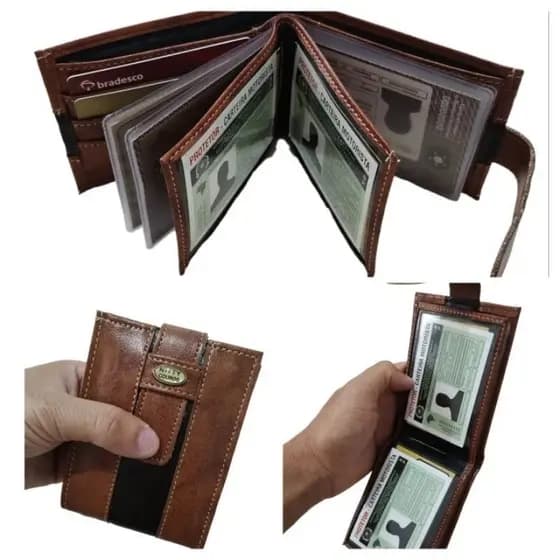 Carteira Masculina Sintética Compacta Cartões CNH Cédulas