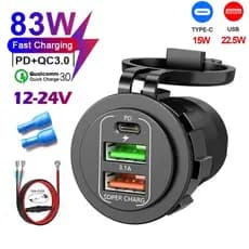 Novo 4 Portas Duplo PD QC 3.0 USB Carregador De Carro Com Voltímetro Tomada Adaptador De Energia À Prova Dwaterproof Águ